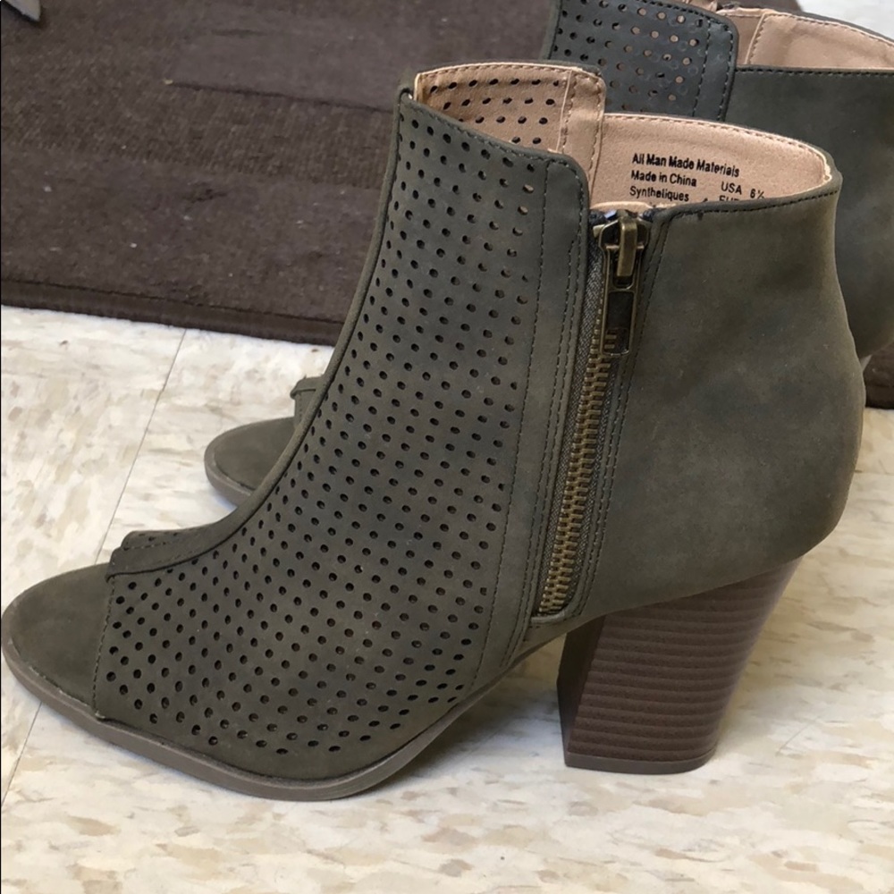 Olive Green Peep Toe Ankle Boots
